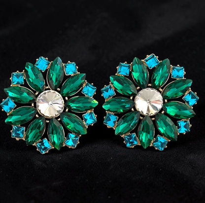 Emerald Crystal Floral Statement Earrings - Fatisha Boutique #