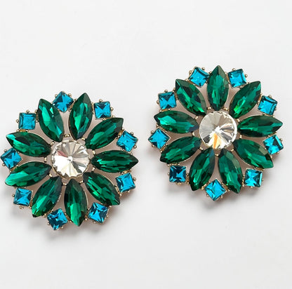 Emerald Crystal Floral Statement Earrings - Fatisha Boutique #