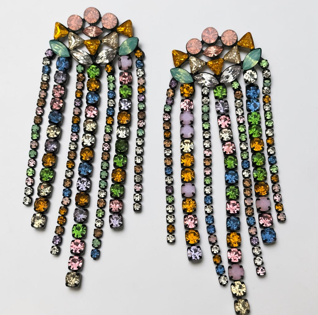 Multicolour Crystal Fringe Statement Earrings - Fatisha Boutique #