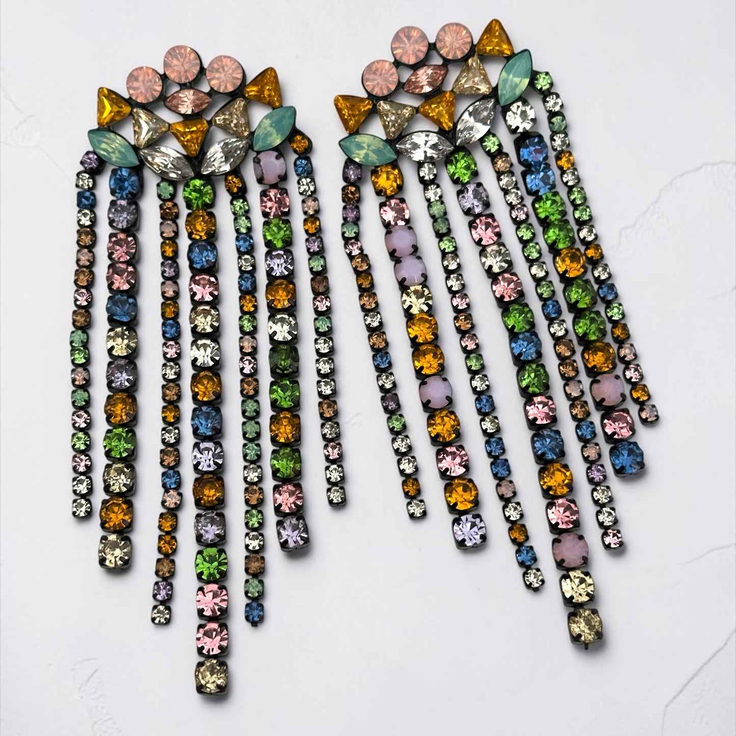 Multicolour Crystal Fringe Statement Earrings - Fatisha Boutique #