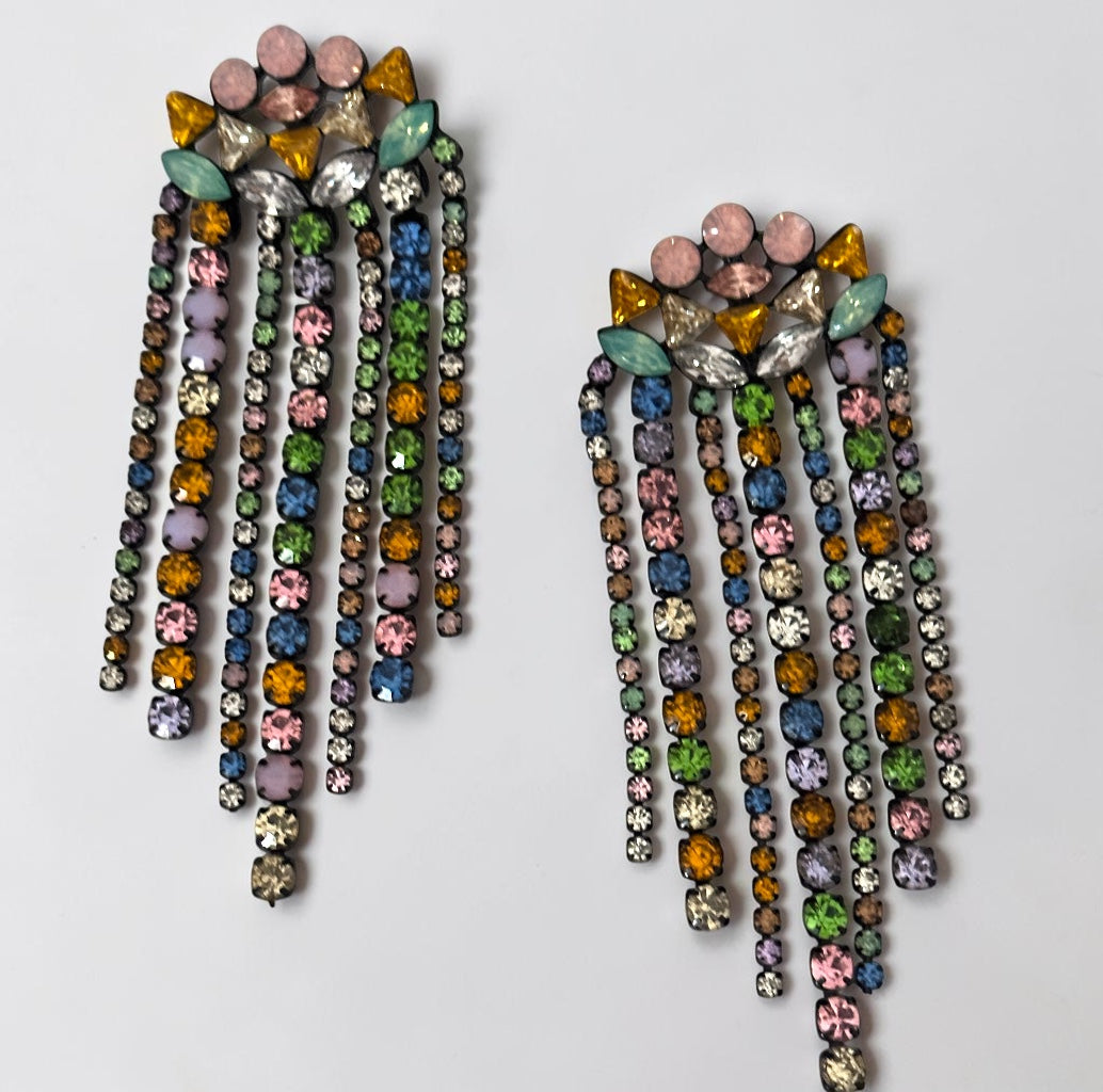 Multicolour Crystal Fringe Statement Earrings - Fatisha Boutique #