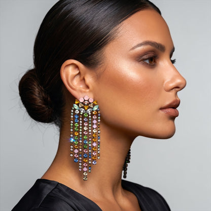 Multicolour Crystal Fringe Statement Earrings - Fatisha Boutique #
