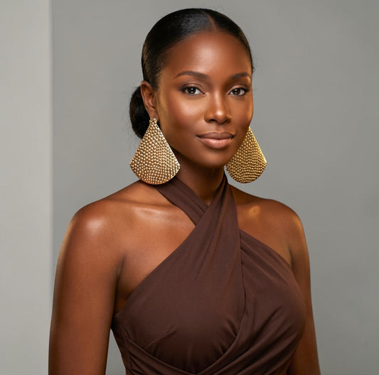 Hammered Gold Fan Statement Earrings - Fatisha Boutique #