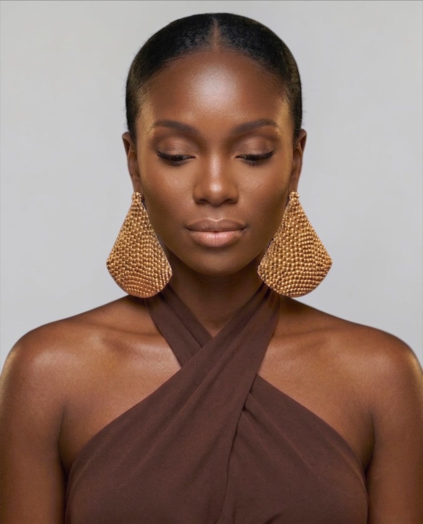 Hammered Gold Fan Statement Earrings - Fatisha Boutique #