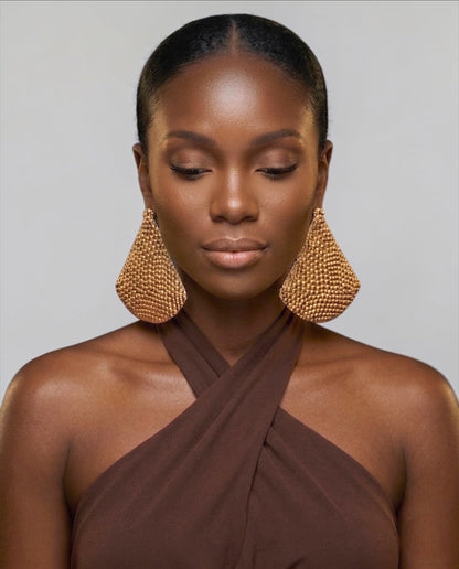 Hammered Gold Fan Statement Earrings - Fatisha Boutique #