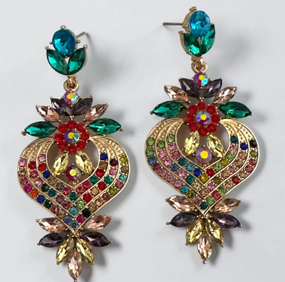 Multicolour Crystal Heart Statement Earrings - Fatisha Boutique #