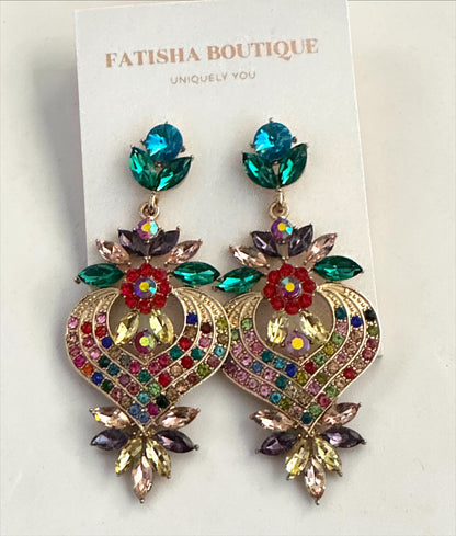 Multicolour Crystal Heart Statement Earrings - Fatisha Boutique #