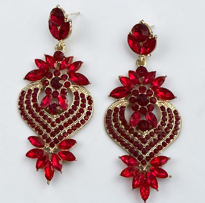 Ruby Red Crystal Heart Statement Earrings - Fatisha Boutique #