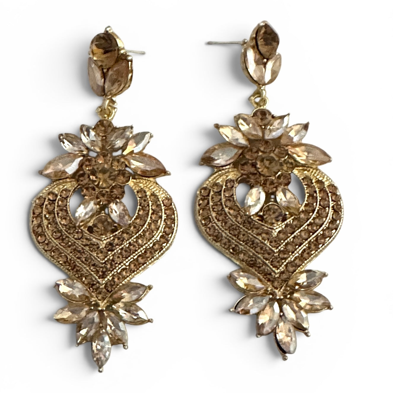 Champagne Crystal Heart Statement Earrings - Fatisha Boutique #