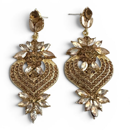 Champagne Crystal Heart Statement Earrings - Fatisha Boutique #
