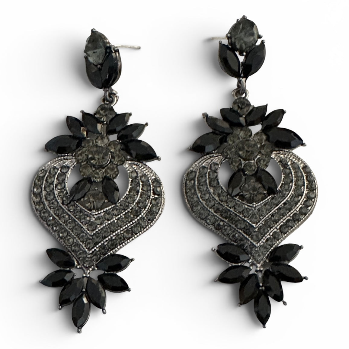 Black Crystal Heart Statement Earrings - Fatisha Boutique #