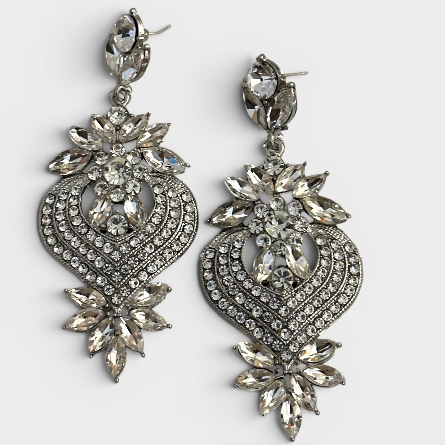 Clear Crystal Heart Statement Earrings - Fatisha Boutique #