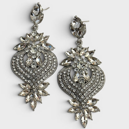 Clear Crystal Heart Statement Earrings - Fatisha Boutique #