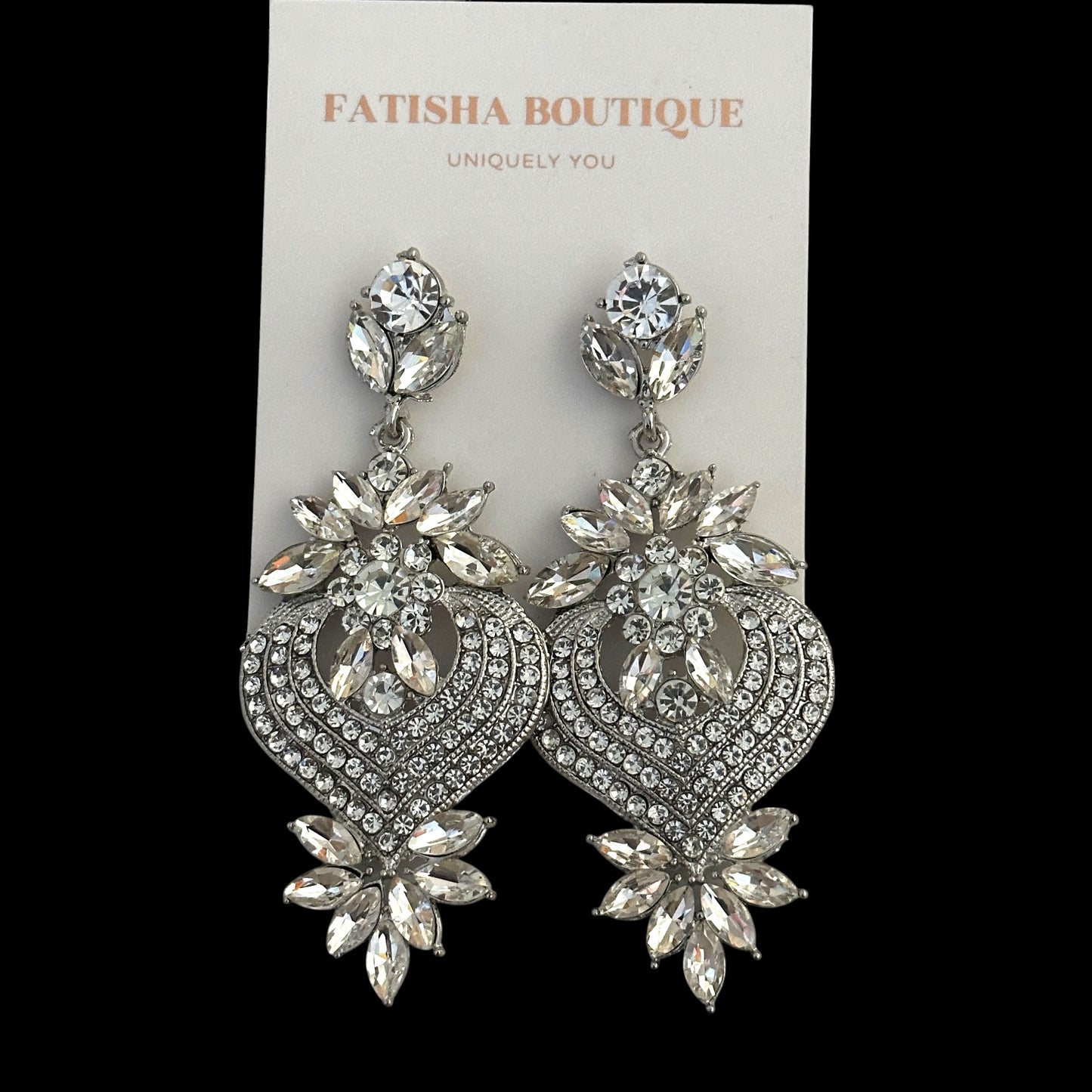 Clear Crystal Heart Statement Earrings - Fatisha Boutique #