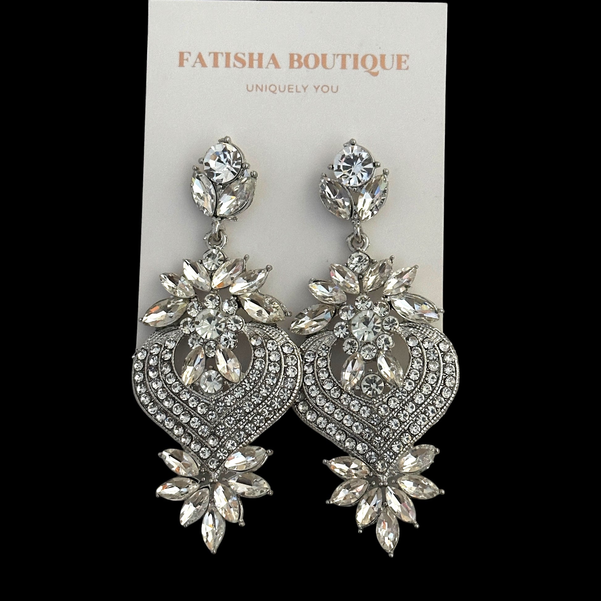 Clear Crystal Heart Statement Earrings - Fatisha Boutique #