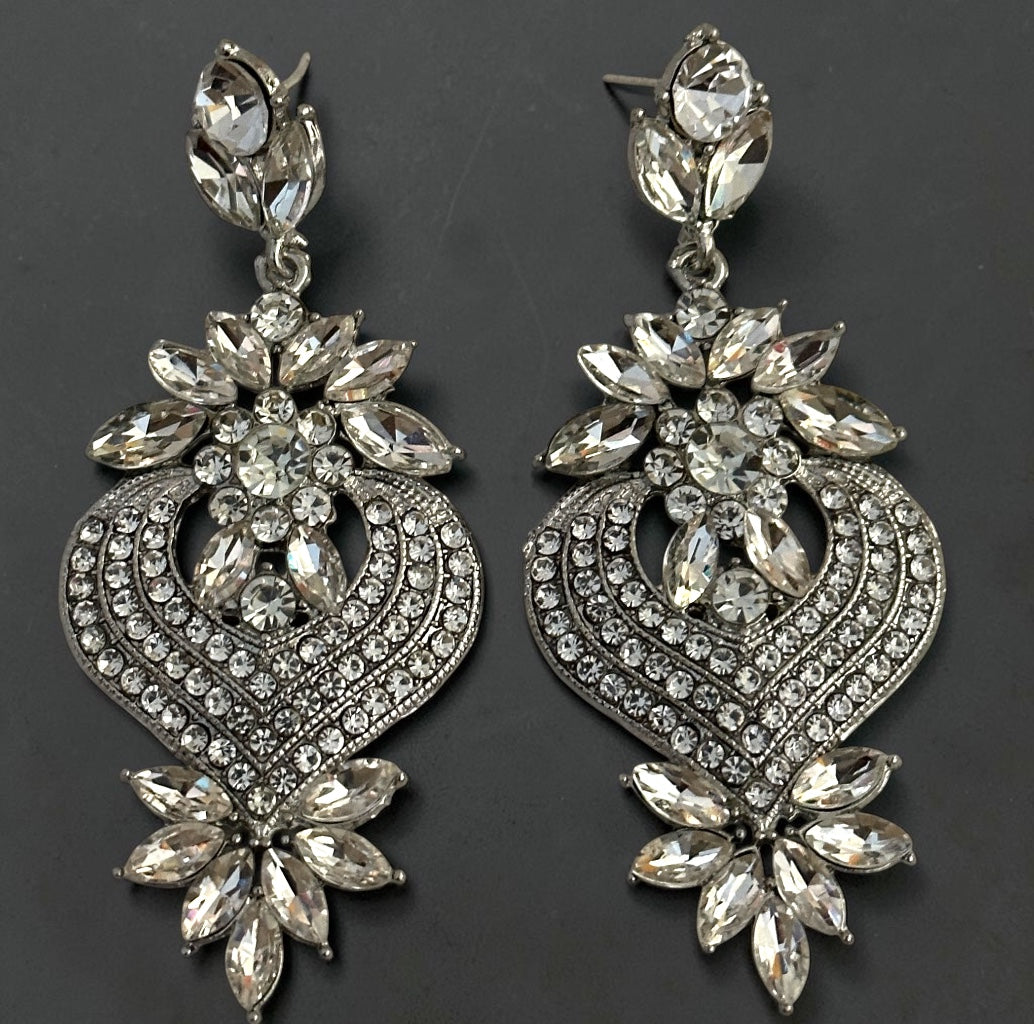 Clear Crystal Heart Statement Earrings - Fatisha Boutique #