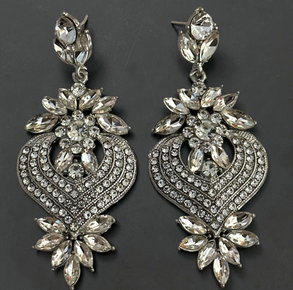Clear Crystal Heart Statement Earrings - Fatisha Boutique #