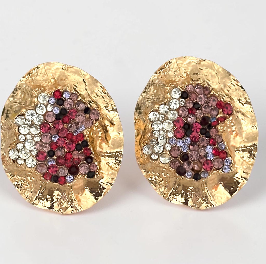 Hammered Gold Crystal Disc Statement Earrings - Fatisha Boutique #