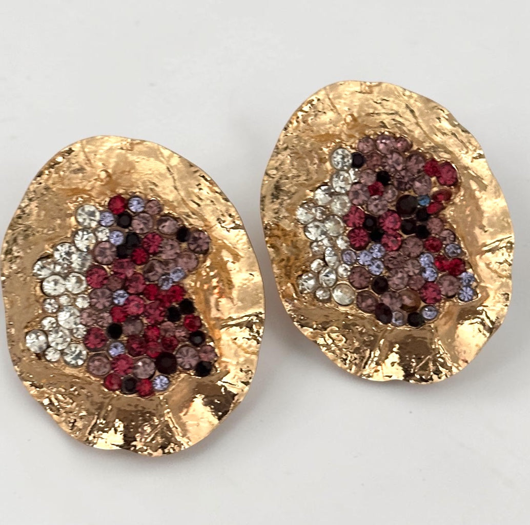 Hammered Gold Crystal Disc Statement Earrings - Fatisha Boutique #