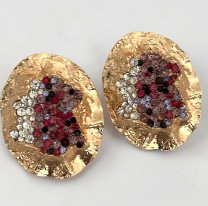 Hammered Gold Crystal Disc Statement Earrings - Fatisha Boutique #