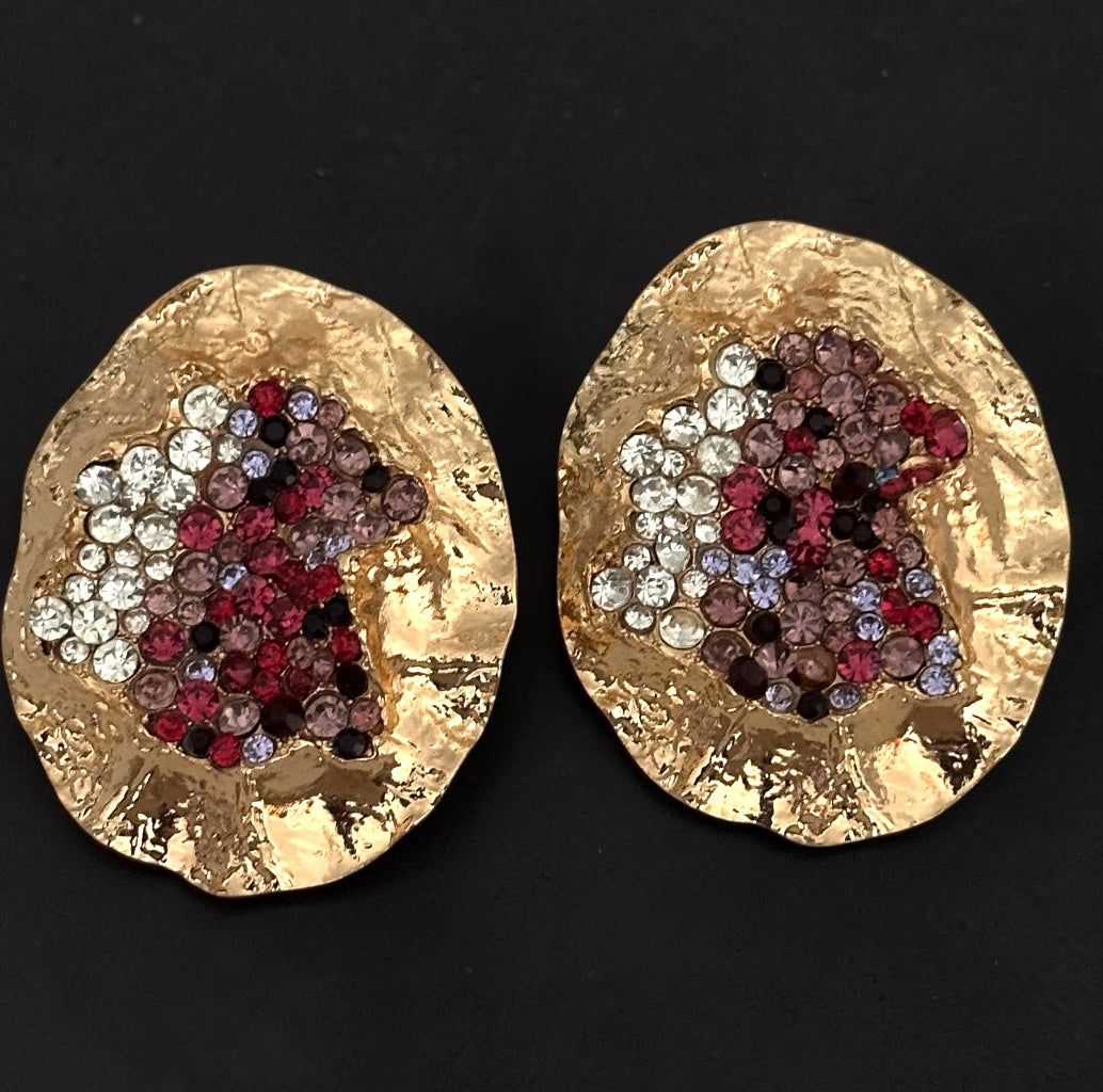 Hammered Gold Crystal Disc Statement Earrings - Fatisha Boutique #