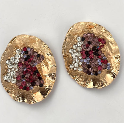 Hammered Gold Crystal Disc Statement Earrings - Fatisha Boutique #