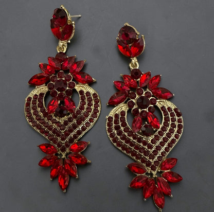 Ruby Red Crystal Heart Statement Earrings - Fatisha Boutique #