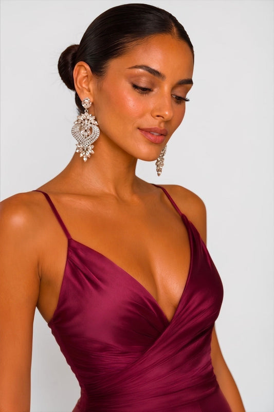 Clear Crystal Heart Statement Earrings - Fatisha Boutique #