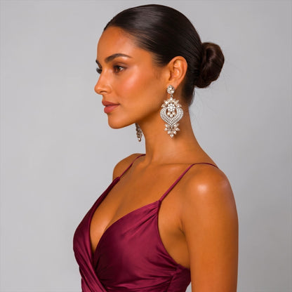 Clear Crystal Heart Statement Earrings - Fatisha Boutique #