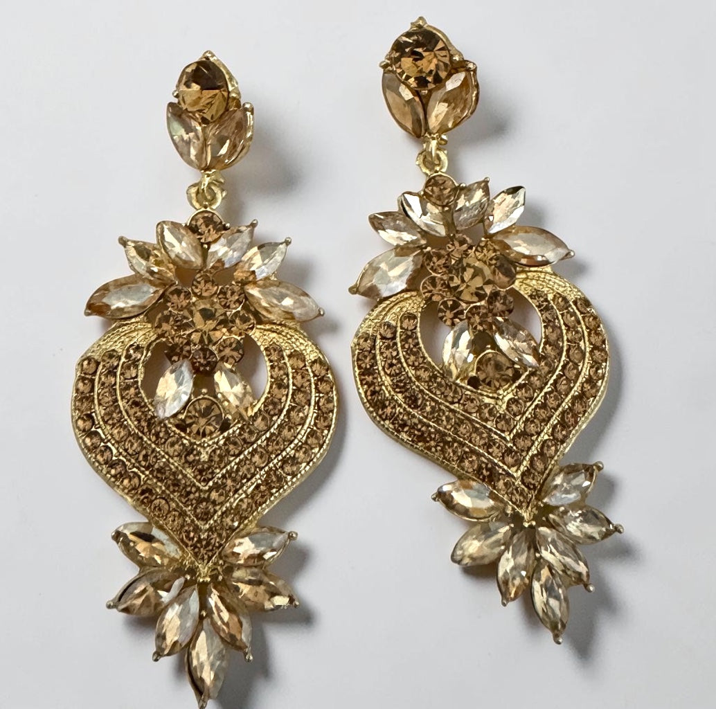 Champagne Crystal Heart Statement Earrings - Fatisha Boutique #