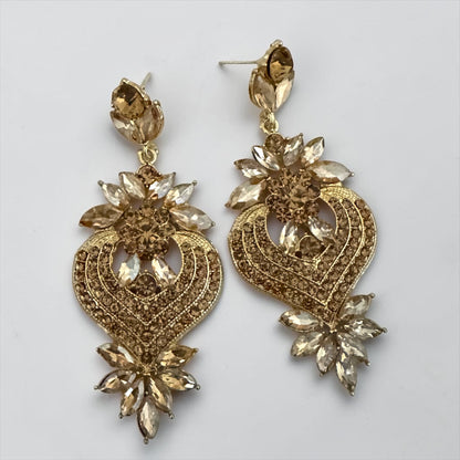 Champagne Crystal Heart Statement Earrings - Fatisha Boutique #