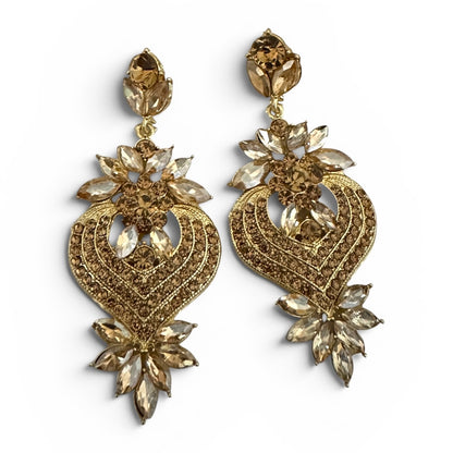 Champagne Crystal Heart Statement Earrings - Fatisha Boutique #
