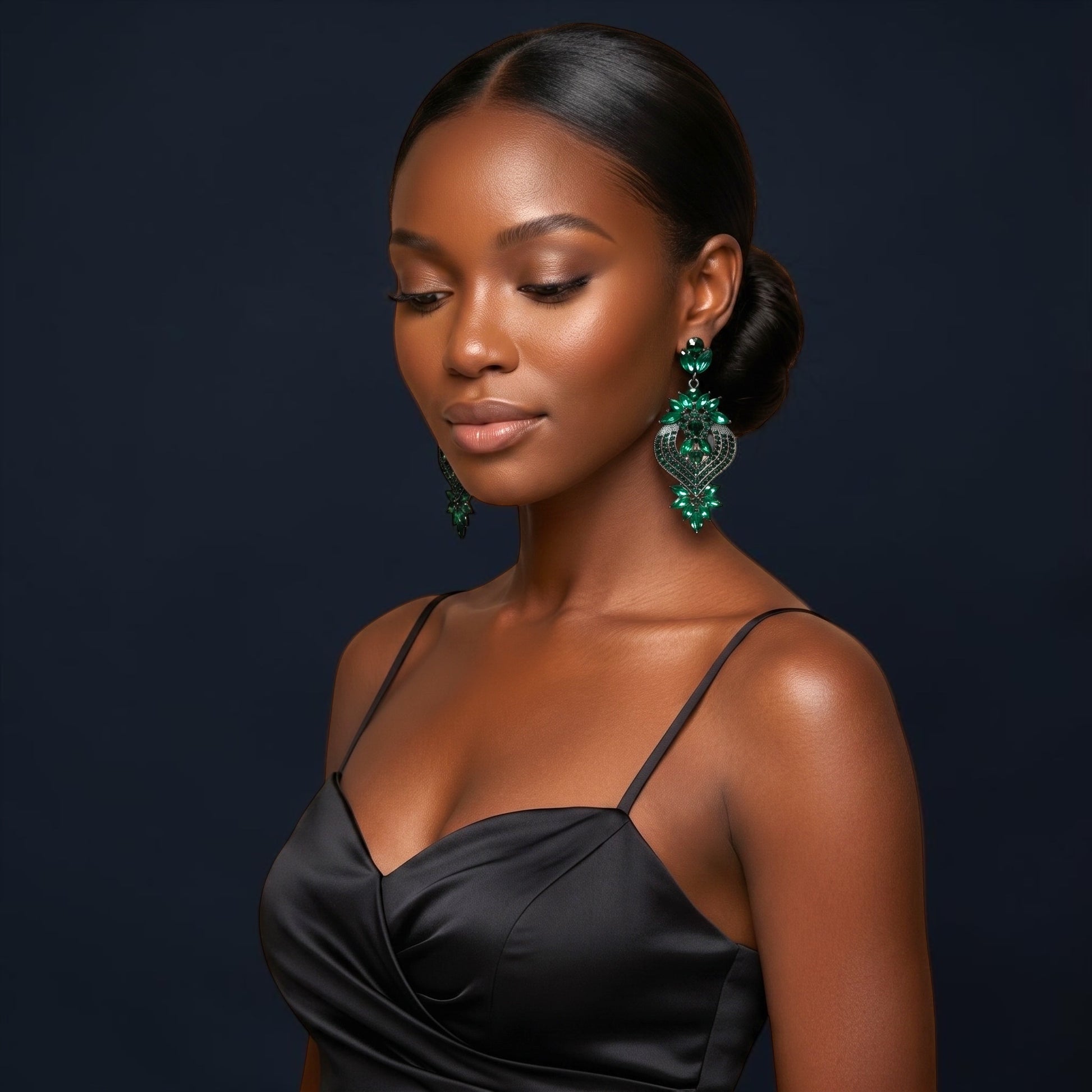 Emerald Green Crystal Heart Statement Earrings - Fatisha Boutique #