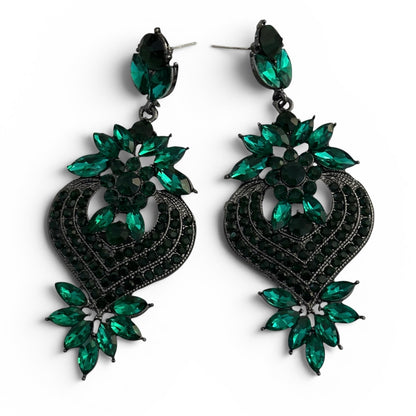 Emerald Green Crystal Heart Statement Earrings - Fatisha Boutique #