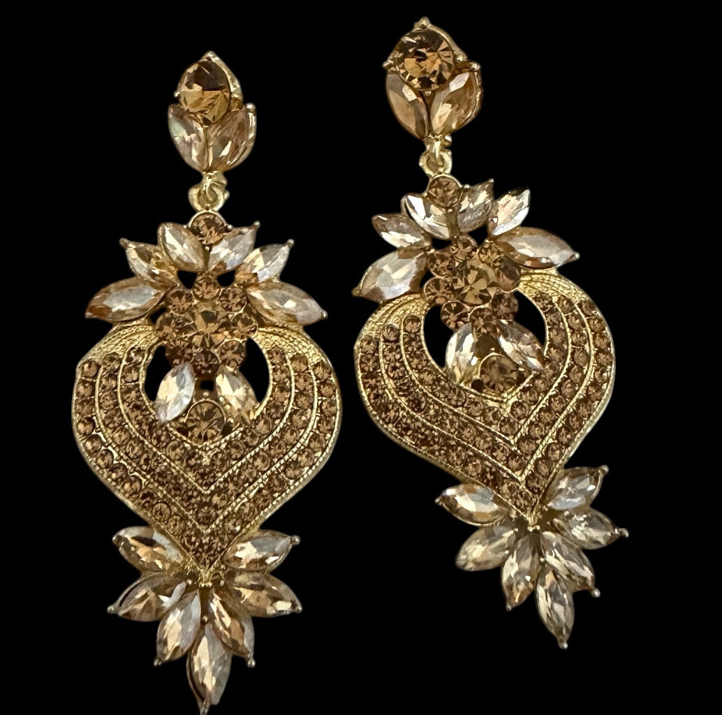 Champagne Crystal Heart Statement Earrings - Fatisha Boutique #