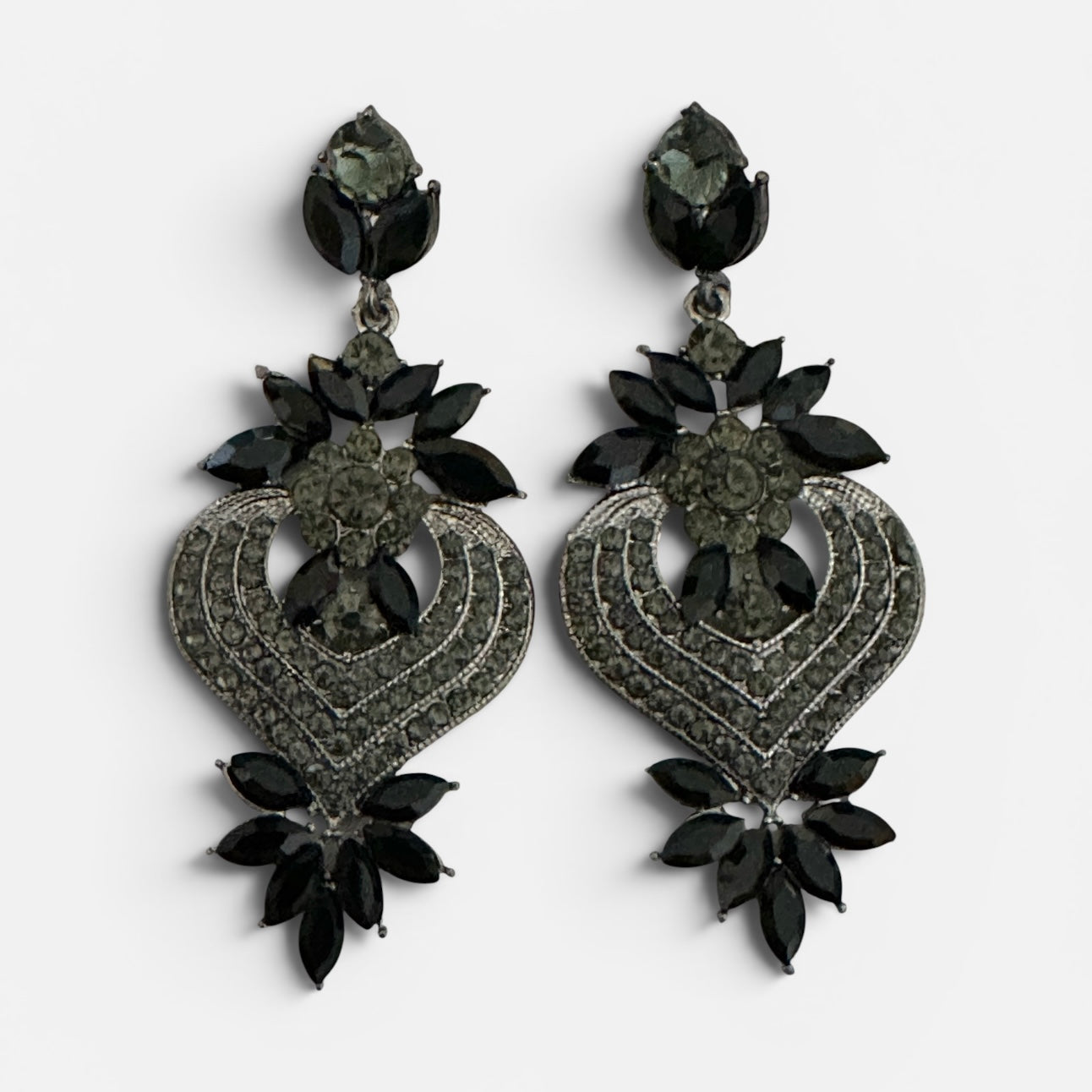Black Crystal Heart Statement Earrings - Fatisha Boutique #