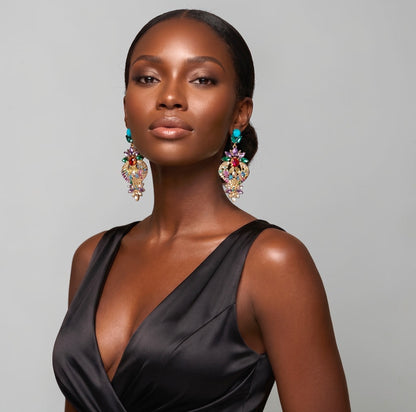 Multicolour Crystal Heart Statement Earrings - Fatisha Boutique #