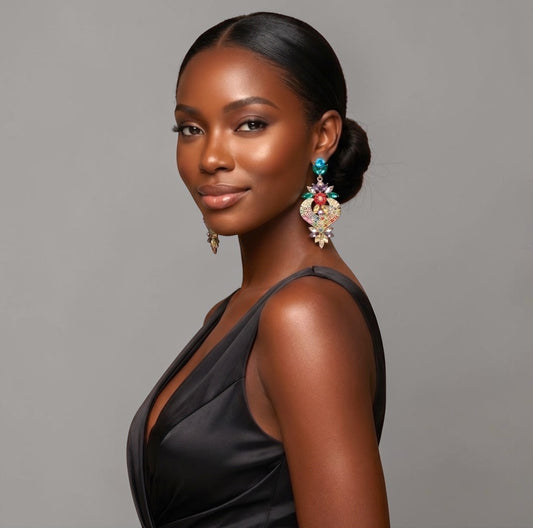 Multicolour Crystal Heart Statement Earrings - Fatisha Boutique #
