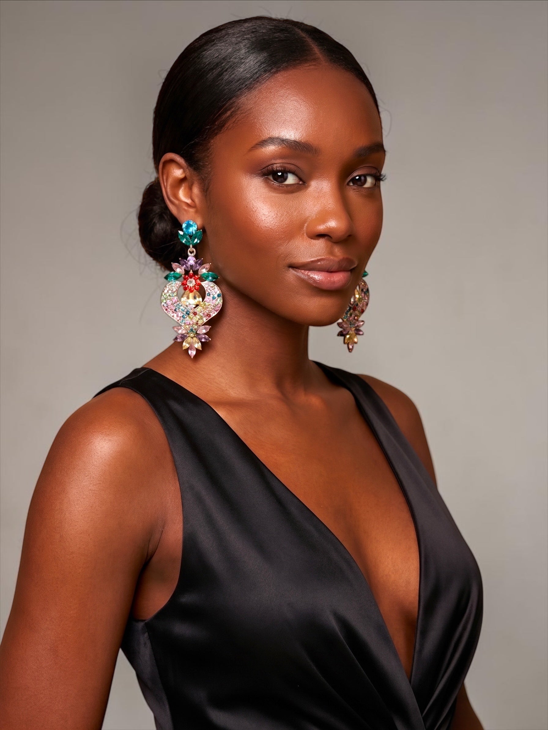 Multicolour Crystal Heart Statement Earrings - Fatisha Boutique #