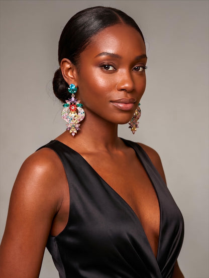 Multicolour Crystal Heart Statement Earrings - Fatisha Boutique #