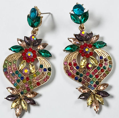 Multicolour Crystal Heart Statement Earrings - Fatisha Boutique #
