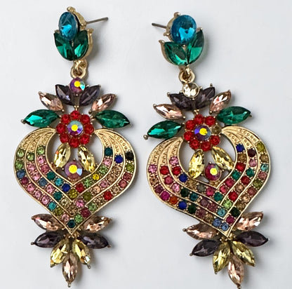 Multicolour Crystal Heart Statement Earrings - Fatisha Boutique #