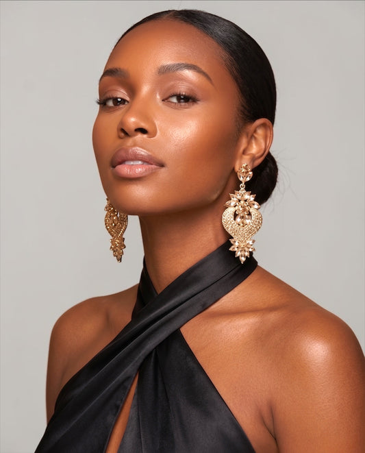 Champagne Crystal Heart Statement Earrings - Fatisha Boutique #