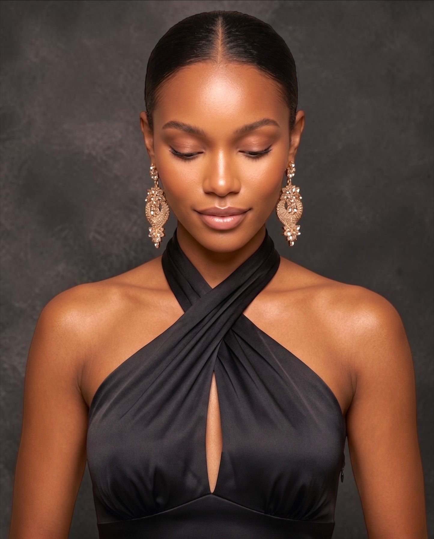 Champagne Crystal Heart Statement Earrings - Fatisha Boutique #