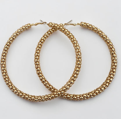Chunky Gold Beaded Hoop Earrings 10cm - Fatisha Boutique #