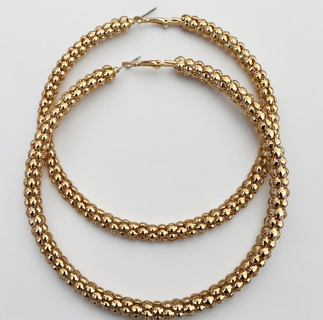 Chunky Gold Beaded Hoop Earrings 10cm - Fatisha Boutique #