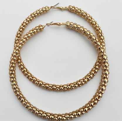 Chunky Gold Beaded Hoop Earrings 10cm - Fatisha Boutique #