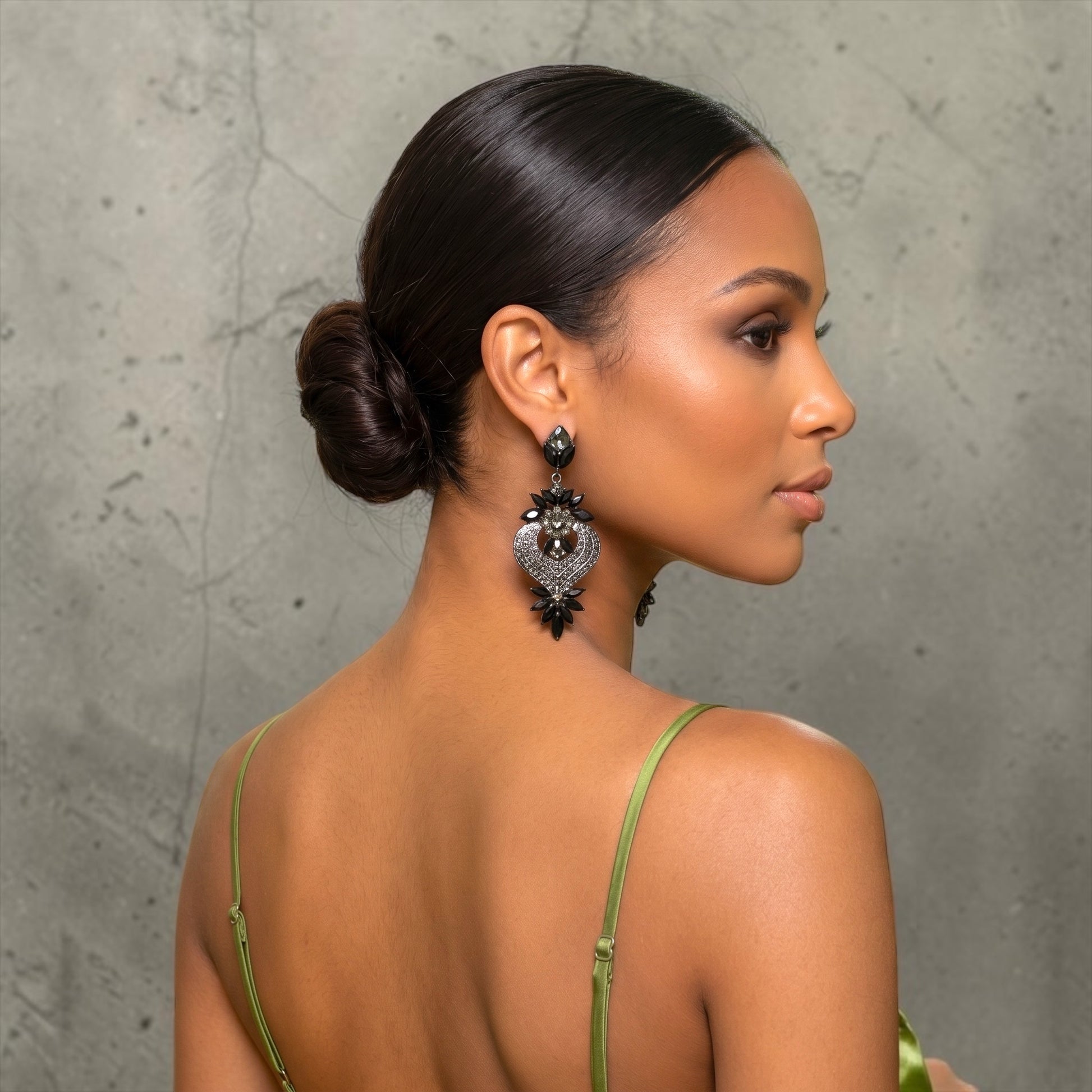 Black Crystal Heart Statement Earrings - Fatisha Boutique #