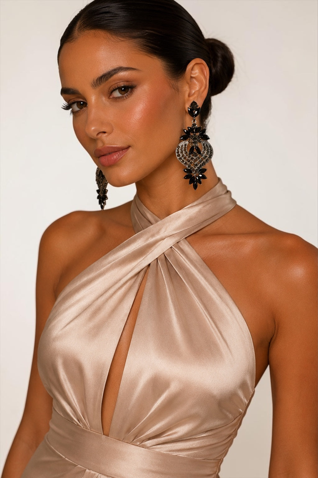 Black Crystal Heart Statement Earrings - Fatisha Boutique #