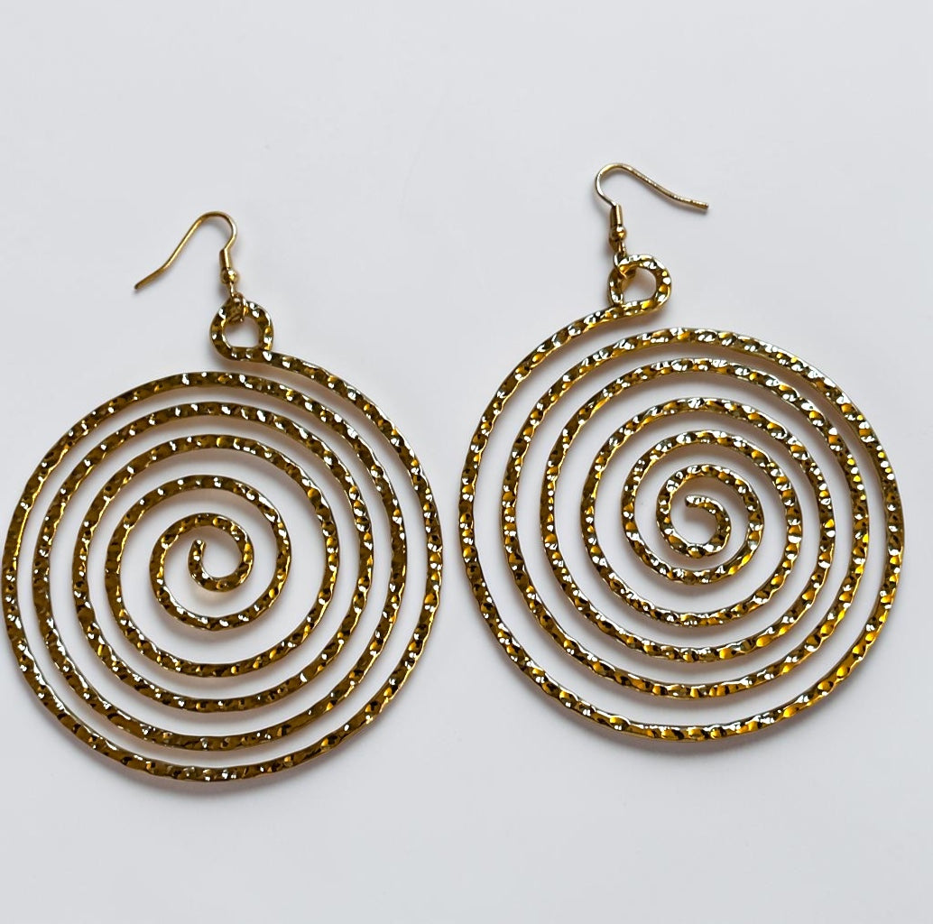 Gold Spiral Statement Earrings – Oversized Round Swirl Drop Earrings - Fatisha Boutique #